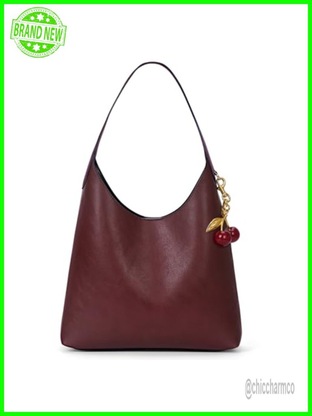 Faux Suede Hobo Bag Vegan Leather Shoulder Tote Cherry Charm Slouchy